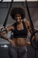 Image showing portrait of black women after workout dipping exercise