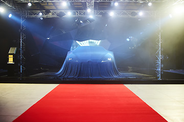 Image showing Close up of a new car hidden under cover.