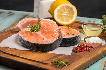 Image showing Raw salmon steak