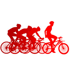 Image showing Silhouettes of racers on a bicycle, fight at the finish line