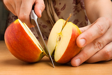 Image showing hands cutting an apple