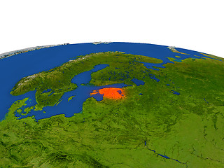 Image showing Estonia in red from orbit