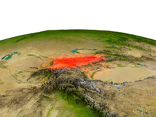 Image showing Kyrgyzstan in red from orbit