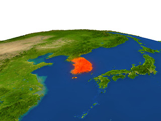 Image showing South Korea in red from orbit