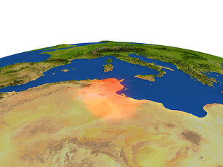 Image showing Tunisia in red from orbit
