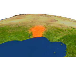 Image showing Benin in red from orbit