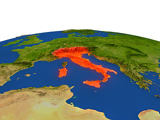 Image showing Italy in red from orbit
