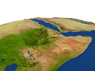 Image showing Ethiopia in red from orbit