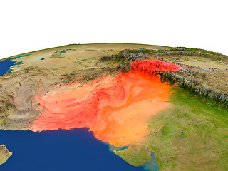 Image showing Pakistan in red from orbit