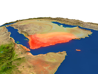 Image showing Yemen in red from orbit