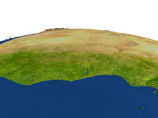 Image showing Ghana in red from orbit