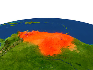 Image showing Venezuela in red from orbit