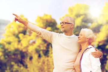 Image showing senior couple hugging in park