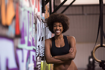 Image showing portrait of black women after workout dipping exercise