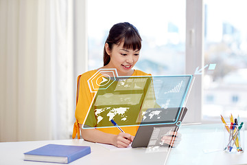 Image showing asian woman student with tablet pc at home