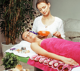 Image showing stock photo attractive lady getting spa treatment in salon, heal