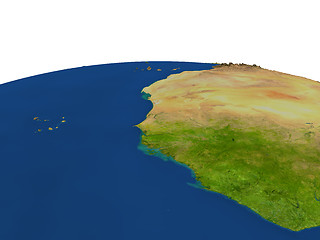 Image showing Gambia in red from orbit