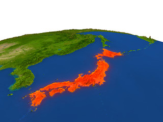 Image showing Japan in red from orbit