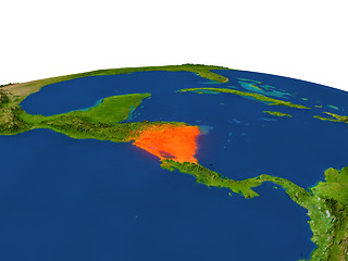 Image showing Nicaragua in red from orbit