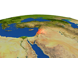 Image showing Lebanon in red from orbit