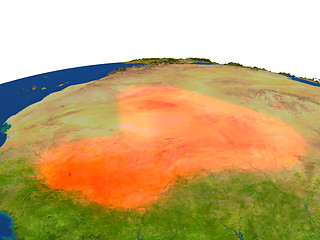 Image showing Mali in red from orbit