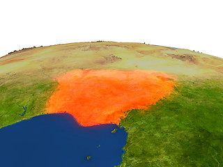 Image showing Nigeria in red from orbit