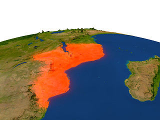 Image showing Mozambique in red from orbit