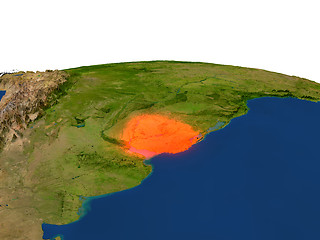 Image showing Uruguay in red from orbit