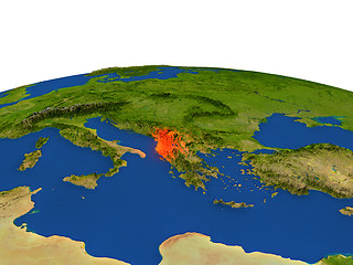 Image showing Albania in red from orbit