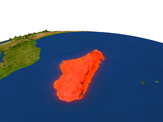 Image showing Madagascar in red from orbit