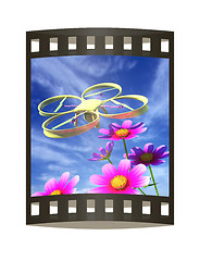 Image showing Drone, quadrocopter, with photo camera against the sky and Beaut