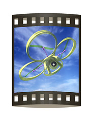 Image showing Drone, quadrocopter, with photo camera against the sky. 3D illus