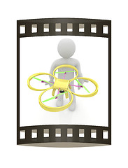 Image showing 3d man with drone, quadrocopter, with photo camera. 3d render. 3