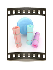 Image showing karemat and fitness ball. 3D illustration. The film strip