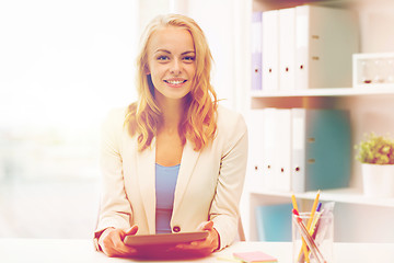 Image showing businesswoman or student with tablet pc at office