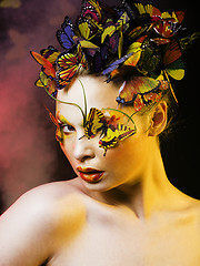 Image showing woman with summer creative make up like fairy butterfly closeup 