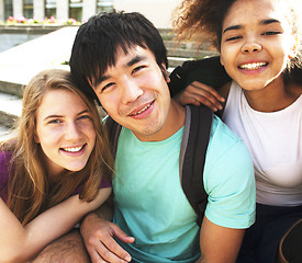 Image showing portrait of international group of students close up smiling, bl