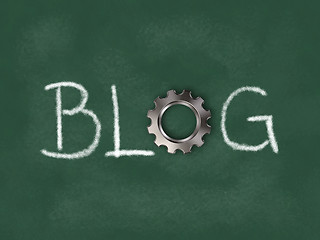 Image showing the word blog with gear wheel on chalkboard - 3d illustration