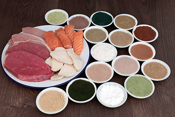 Image showing High Protein Food with Supplement Powders