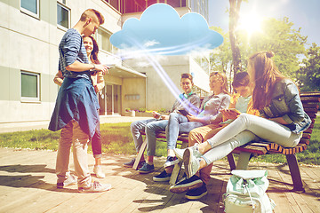 Image showing teenage students with tablet pc at school yard