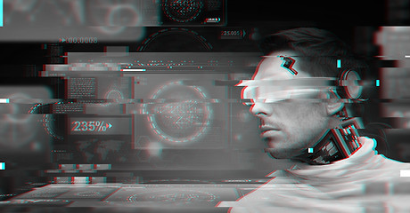 Image showing man with futuristic glasses and sensors