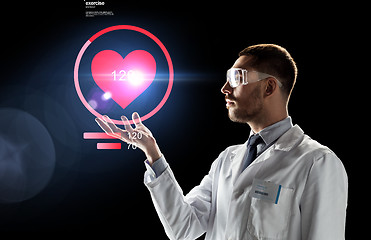 Image showing doctor or scientist with heart rate projection