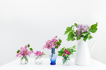 Image showing Bouquets of pink and purple spring flowers