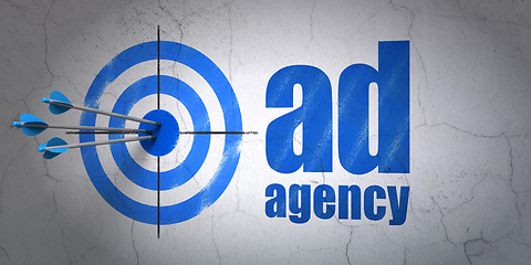 Image showing Advertising concept: target and Ad Agency on wall background