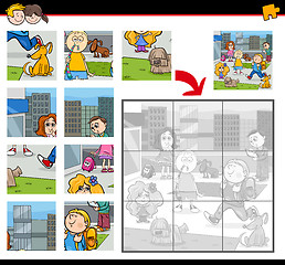 Image showing jigsaw puzzle task with kids