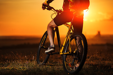 Image showing Sporty Man Riding a Bicycle on the Country Road.