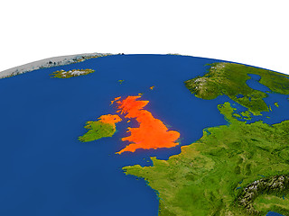 Image showing United Kingdom in red from orbit