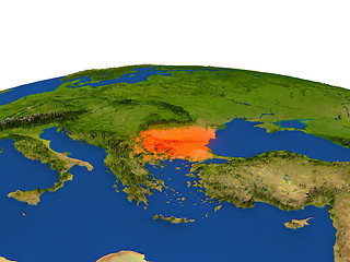 Image showing Bulgaria in red from orbit