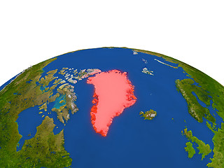 Image showing Greenland in red from orbit