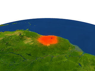 Image showing Suriname in red from orbit